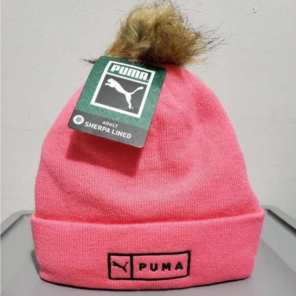 Puma Womens Sherpa Lined Beanie Bright Pink NWT OSFA - Picture 1 of 7